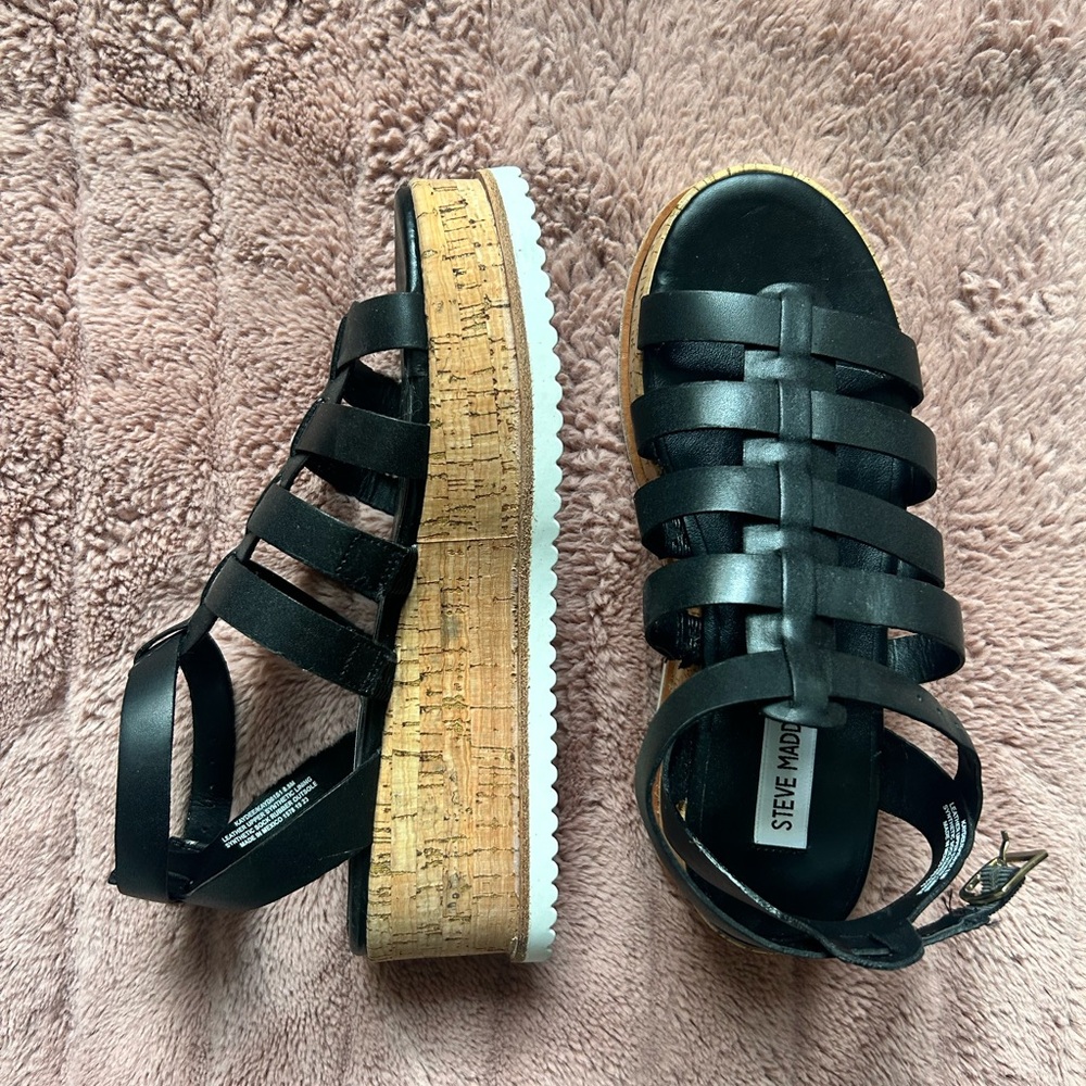 Steve Madden Black Cork Platform Sandals